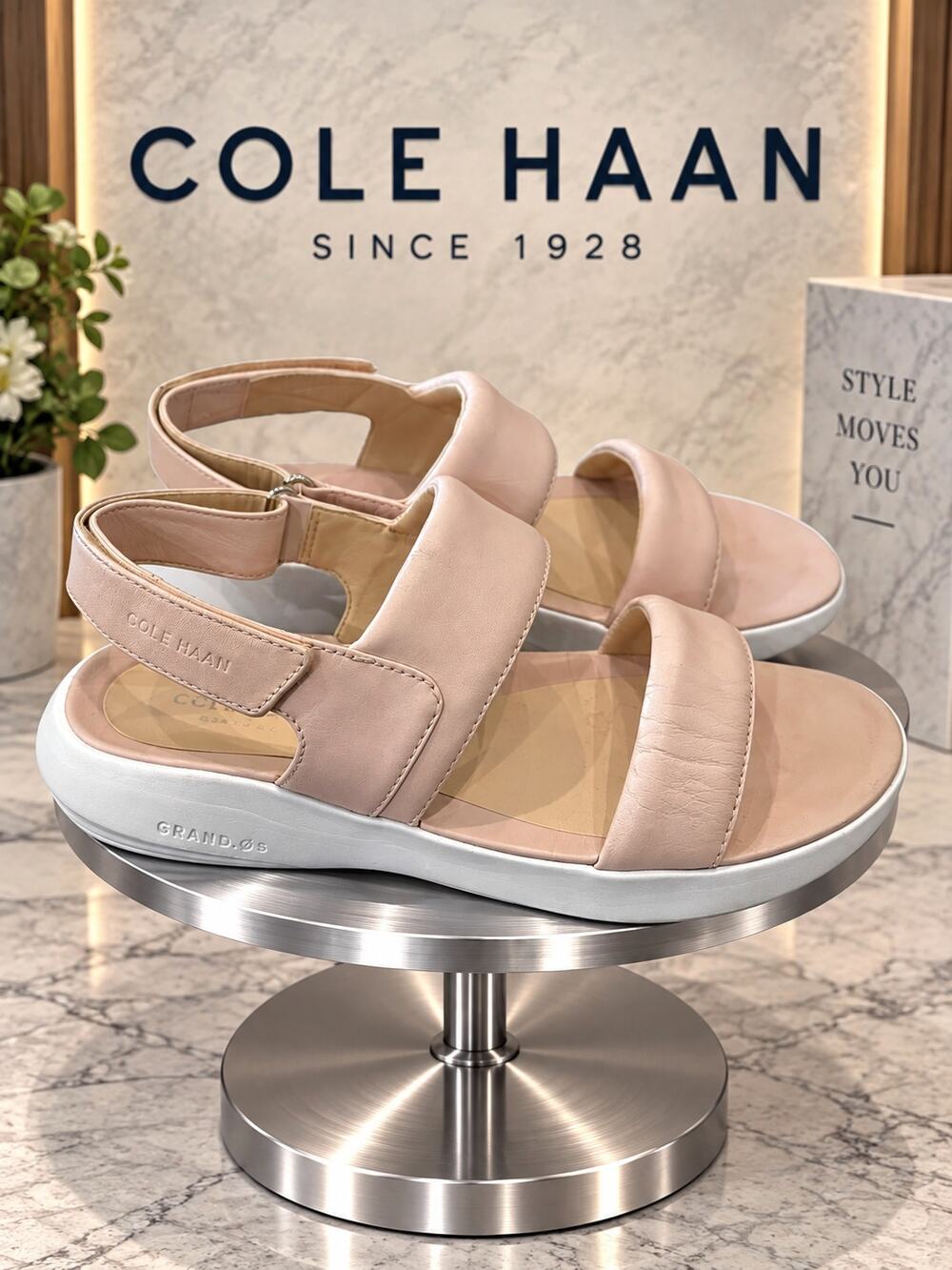 Cole Haan Grand.ØS Blush Pink Leather Ankle Strap Sandals Size 7.5B